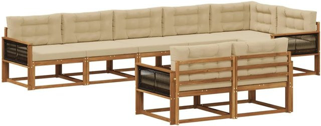 vidaXL Outdoor-Sofagarnitur aus massivem Akazienholz mit 8 Kissen in Natur und Beige - Bild 1