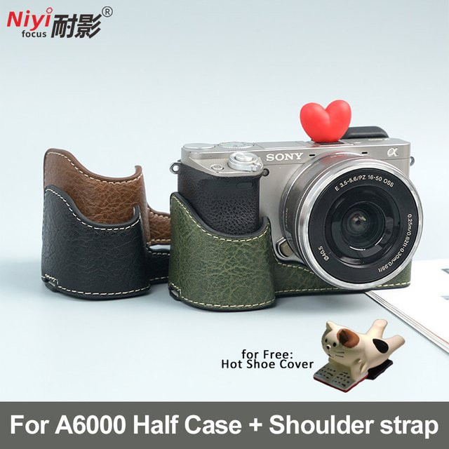 Sony Half Case Lederabdeckung in Weiß für Sony ILCE Alpha a6000 mit 1/4 Zoll Schraube und offenem Blitzschuh - Bild 1
