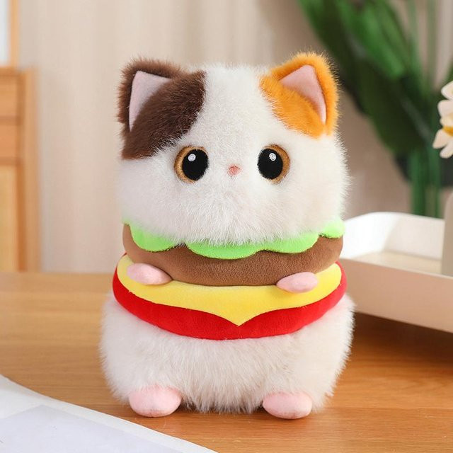Yiran Health & Beauty Hamburger Katze Plüschtier, Siam, Schwarz, Braun, 23cm - Bild 1