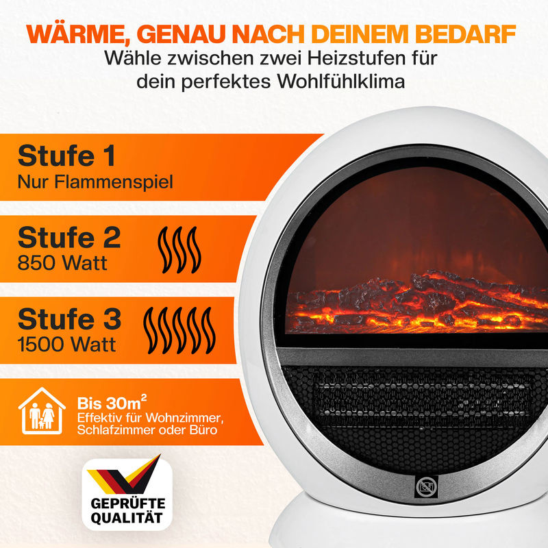 Deuba Heizlüfter mit Kamineffekt in Weiß, 1500W, mit Überhitzungsschutz, B/T/H: 35,0 x 31,0 x 31,0 cm - Bild 3