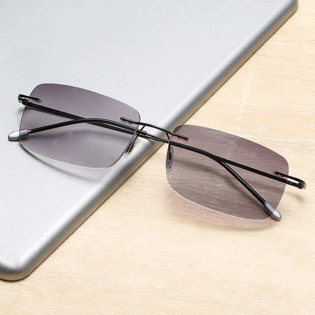 MDOD Lesebrille für Herren, rahmenlos, rechteckig, Metall, grau, Bifokal - Bild 1