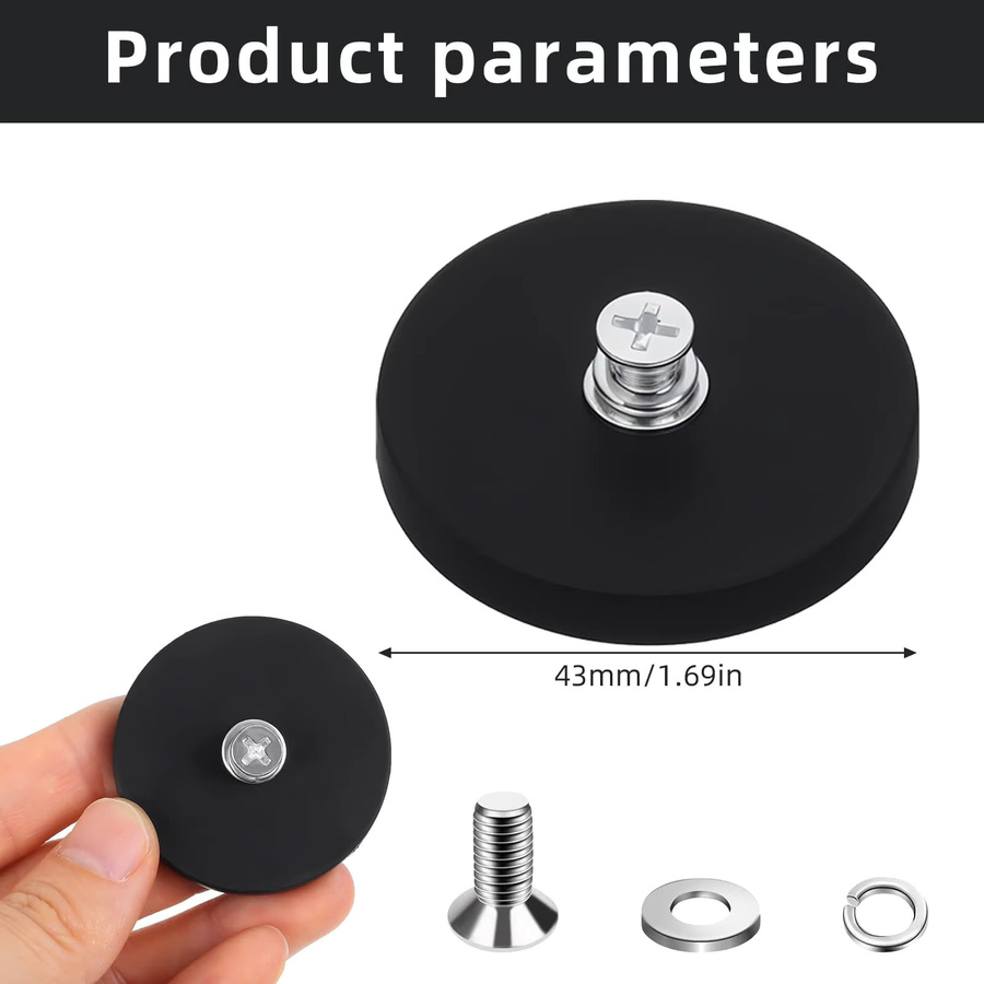 U-POLEMAG Anti-Kratz-Montagemagnete mit Gewindebolzen in Schwarz, Durchmesser: 43 mm - Bild 2