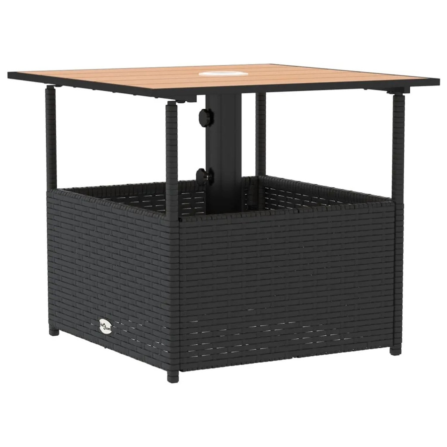 vidaXL Gartentisch aus Poly Rattan und Akazienholz mit Schirmloch, Schwarz/Braun, B/T/H: 55 x 55 x 46,5 cm - Bild 2