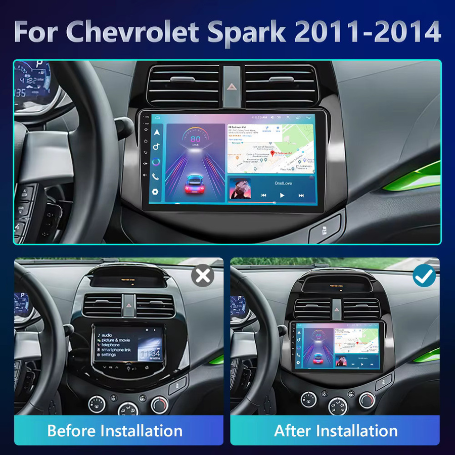 Podofo CarPlay Android Autoradio für Chevrolet Spark 2011-2014 in Schwarz mit GPS, Bluetooth, WIFI und FM RDS - Bild 3