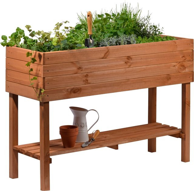 Dobar Tischbeet aus FSC-zertifiziertem Kiefernholz mit Ablagefläche in Braun, B/T/H: 117 x 40 x 80 cm - Bild 2