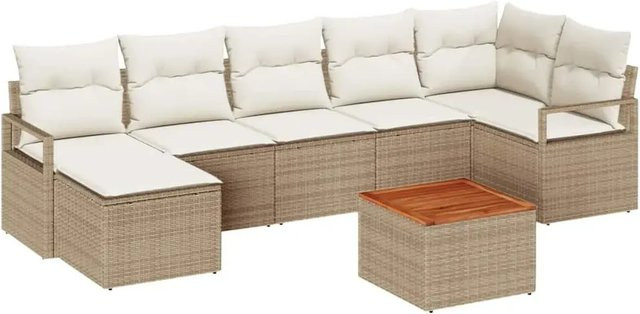 vidaXL Garten-Sofa-Set 8-teilig aus Poly-Rattan und Akazienholz in Beige und Weiß mit Polstern und Stauraum - Bild 1
