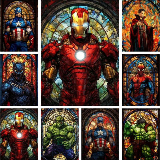 KAYOU Avengers 5D-Diamantgemälde DIY Buntglas-Kunst mit Captain America, Iron Man und Hulk in Multicolor - Bild 1
