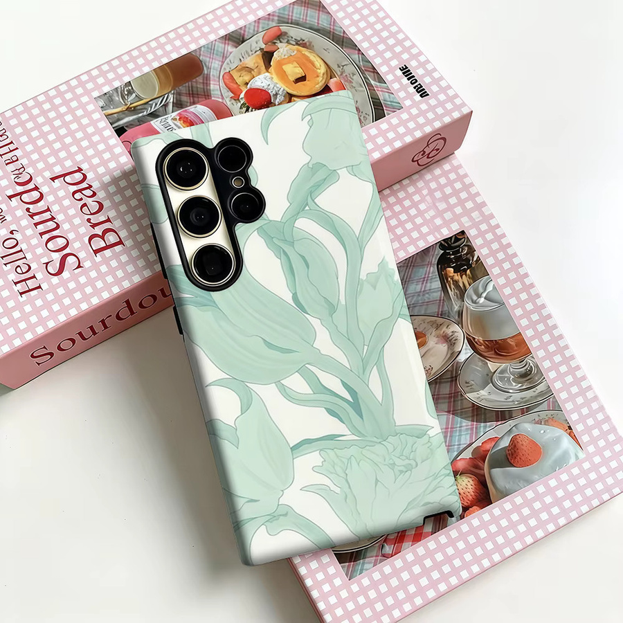 Stoßfeste Doppelschicht Handyhülle mit Blumenmuster in Minzgrün für Samsung Galaxy S25 Ultra, S24, S23 Ultra und S23 Plus - Bild 2