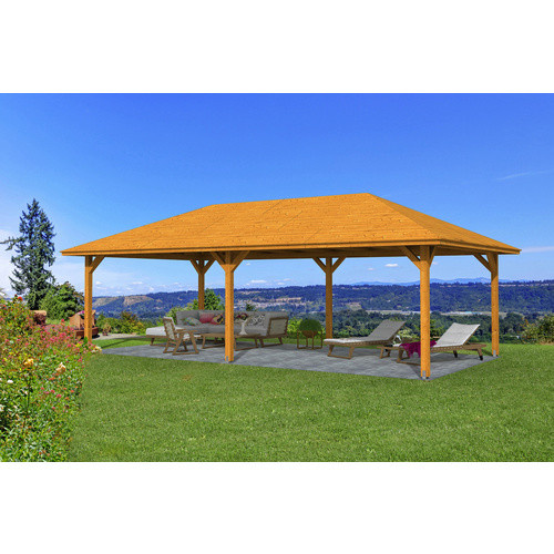 Skan Holz Pavillon Orleans 3 mit Zeltdach in Eiche Hell und Beige, B/T/H: 504 x 916 x 344 cm - Bild 3