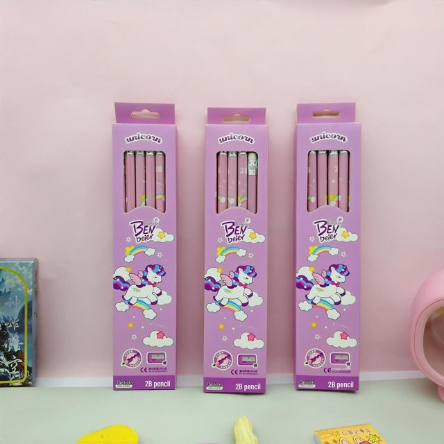 12-teiliges Einhorn-Bleistift-Set von Chose One in Lila mit Spitzer und Radiergummi, HB Graphit - Bild 1