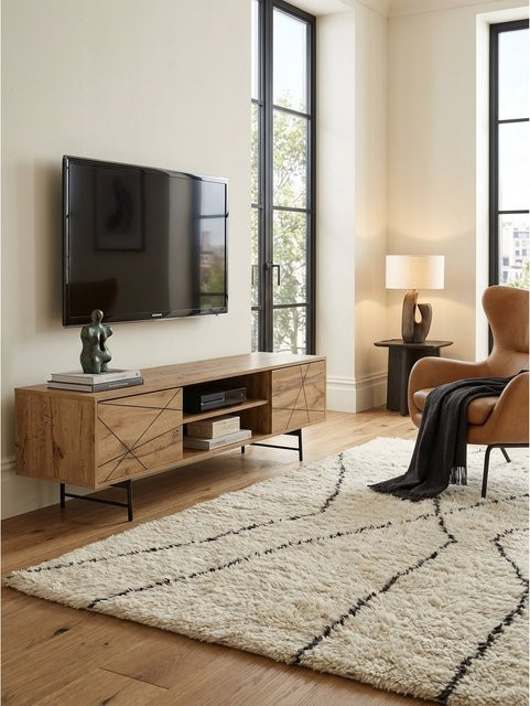 Modernes Lowboard KADIMA DESIGN in Eiche-Dekor mit Linienmuster, Farbe Braun, B/T/H: 160 x 45 x 40 cm - Bild 1