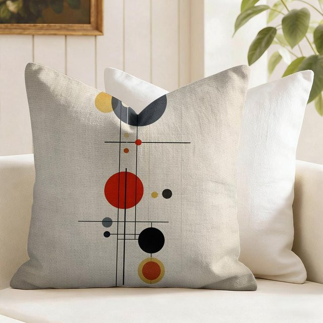 qxzy Kissenbezug Bauhaus Geometrische Kunst aus Leinen-Stoff mit beidseitigem Druck, Mehrfarbig, B/T: 40 x 40 cm - Bild 1