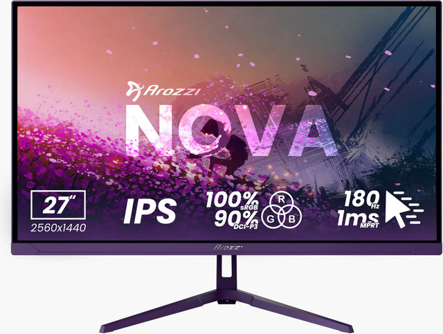 Arozzi Nova Gaming-Monitor, 27 Zoll, QHD, IPS, 180 Hz, Lila/Schwarz - Bild 1