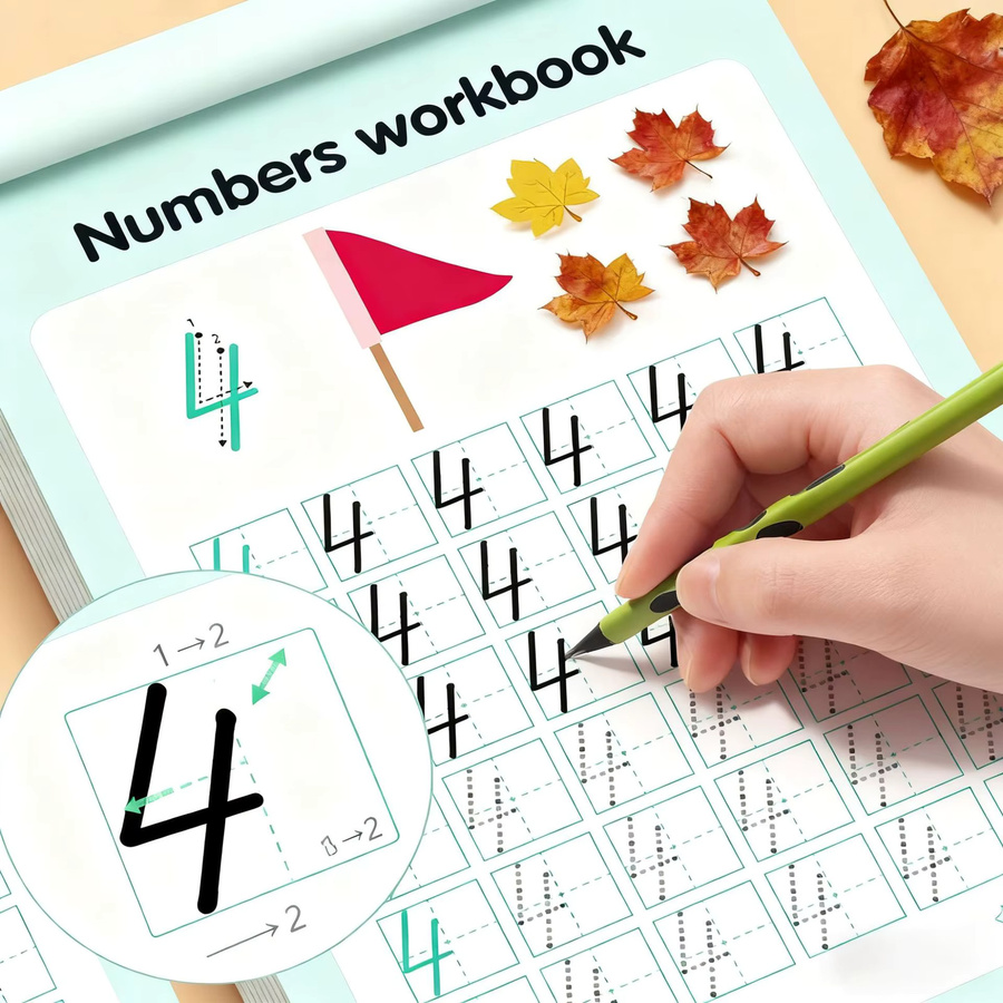 BOHY Übungsbuch für Kinder zum Trainieren von Zahlen 0-100 und Kalligraphie in Rot mit Tier-Motiven - Bild 2