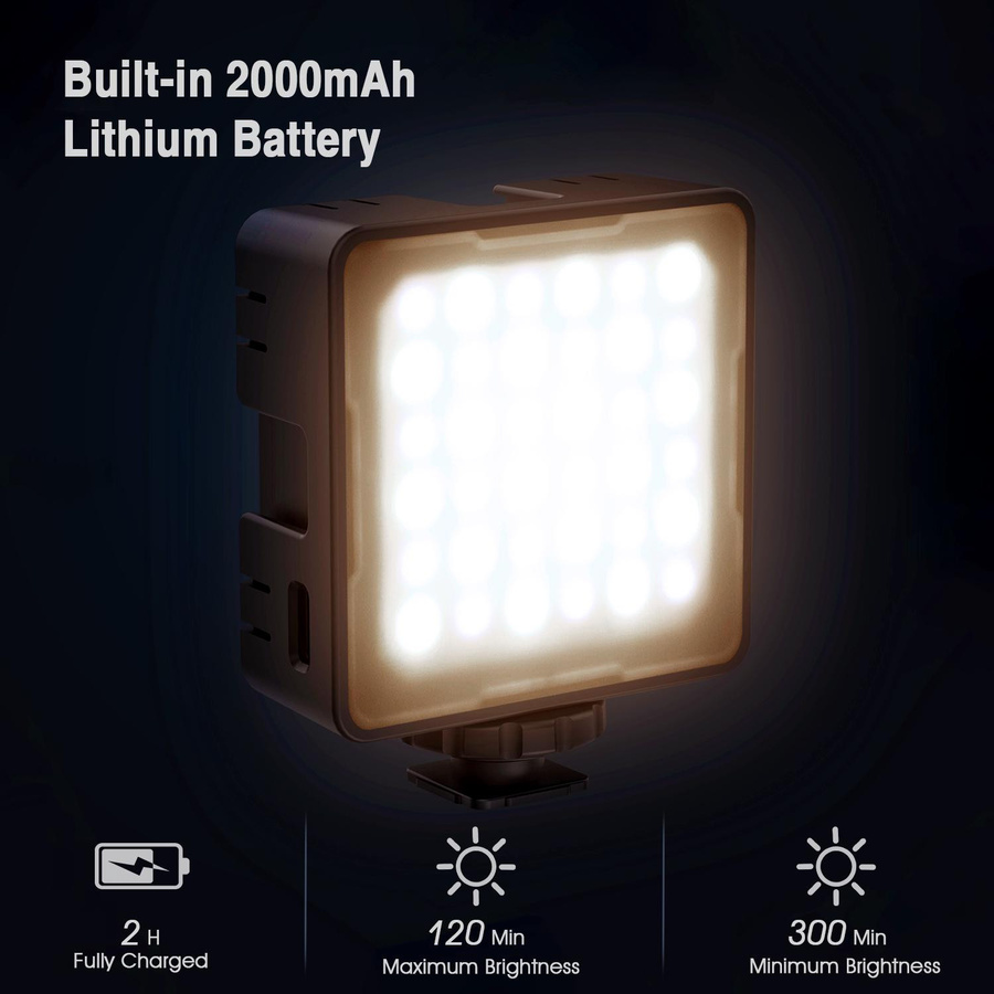 Andoer CL-36 Mini LED-Videoleuchte Schwarz, dimmbar, 2800 K–8500 K, mit integriertem Akku und LCD-Display - Bild 4