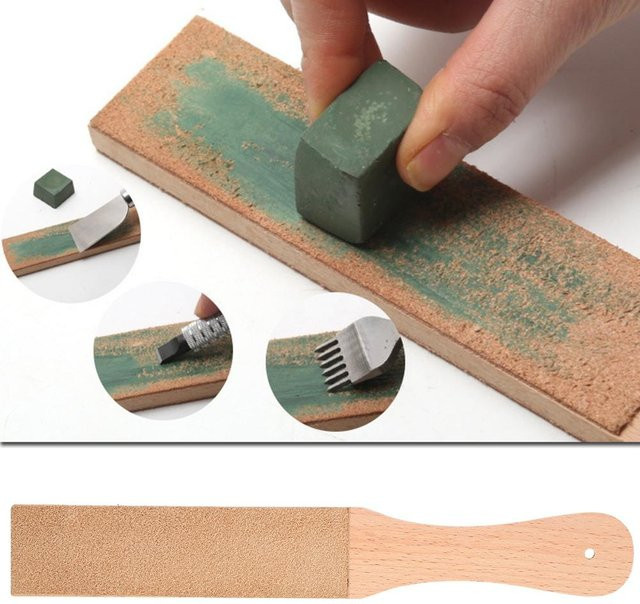 Shoemst Leder Abziehriemen mit Holzgriff doppelseitig grau B/H/T: 28 x 15,5 x 4 cm - Bild 1