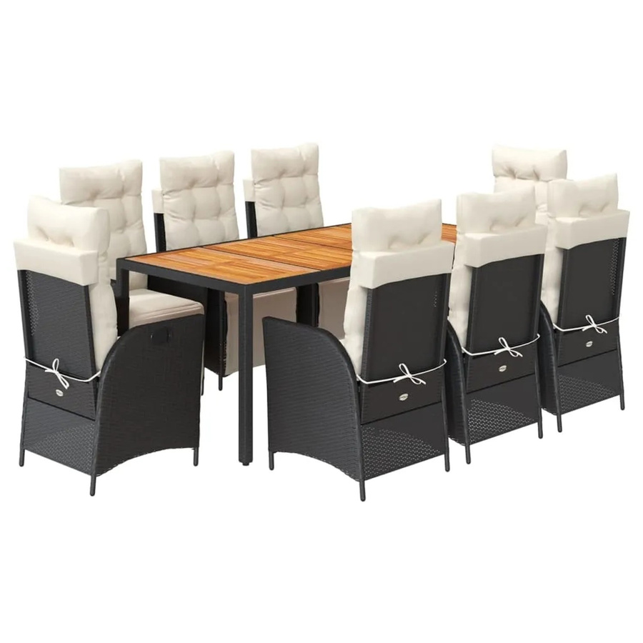 vidaXL 9-teilige Garten-Essgruppe aus Poly-Rattan und Akazienholz in Schwarz mit Kissen - Bild 2