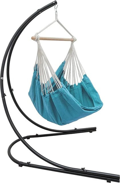 AMANKA Hängesesselgestell mit XXL Hängesessel aus Baumwolle in Blau, Standmodell mit 360 Grad Drehung, H x B x T: 210 x 150 x 140 cm - Bild 1