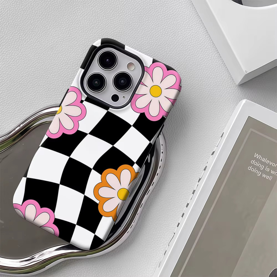 Schachbrettblumen Handyhülle für Apple iPhone 17 16 15 14 13 12 Pro Max Plus mit doppelschichtiger Rückseite in Multicolour - Bild 6