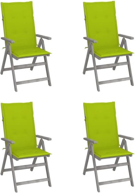 vidaXL Set aus 4 Gartenstühlen aus Akazienholz mit verstellbarer Rückenlehne und Auflagen in Grau und Grün - Bild 1
