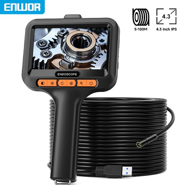 ENWOR Industrielles Endoskop mit 4,3-Zoll-Bildschirm, Wasserdichte USB-C Sonde mit 8mm Einzel- oder Doppellinse und 8 LEDs, Schwarz - Bild 1