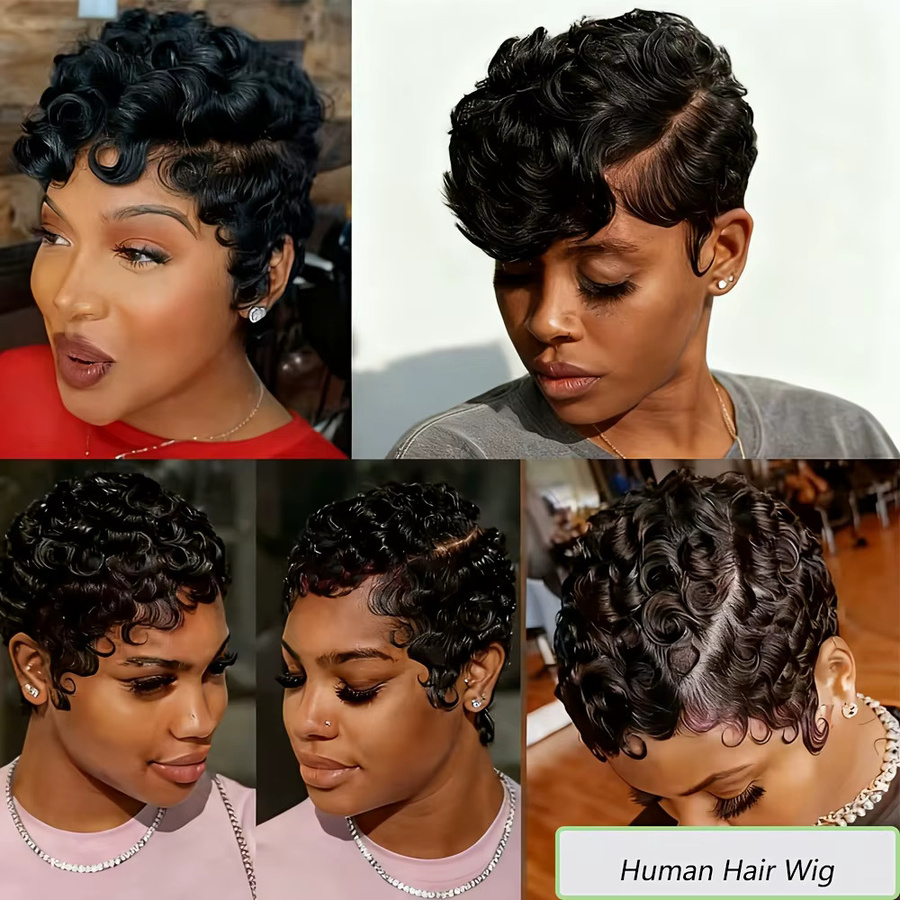OYM HAIR Pixie Cut Perücke, Bouncy Curly, Brasilianisches Echthaar, Damen - Bild 5
