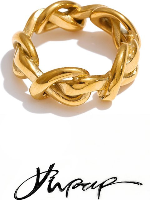 Yhpup Ring Edelstahl, Kettenmuster, Gold, Damen - Bild 1