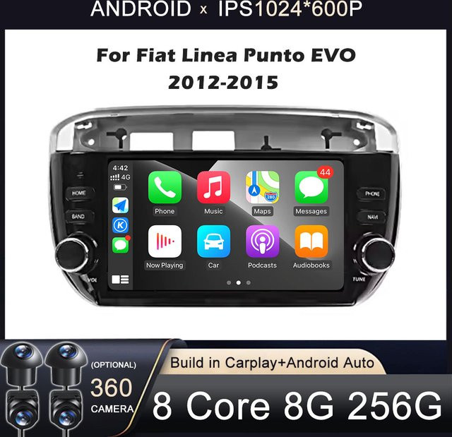 KJ-NAVI 7-Zoll Android Autoradio mit Carplay, 4G, GPS und Bluetooth 5.0 für Fiat Linea Punto Evo 2012 - 2015, Schwarz - Bild 1