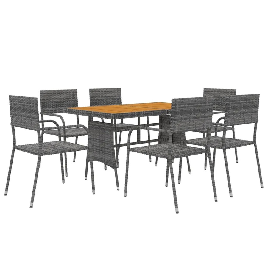 vidaXL 7-teilige Garten-Essgruppe aus Polyrattan in Grau mit Akazienholz-Tisch - Bild 2