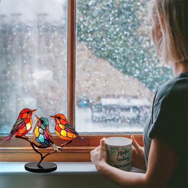 Yuyongzhi Acryl-Vögel Dekorationsornamente in Mehrfarbig, Abstrakte Vogelgruppe aus Kunstharz und Glas für Home-Office-Dekorationen - Bild 3