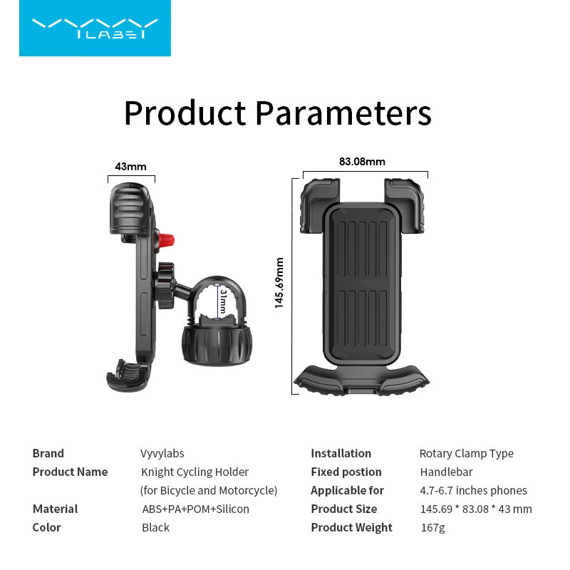 Vyvylabs Fahrrad-Handyhalterung 360 Grad Universalhalter für Mobiltelefone von 4,7 bis 6,7 Zoll in Schwarz - Bild 7