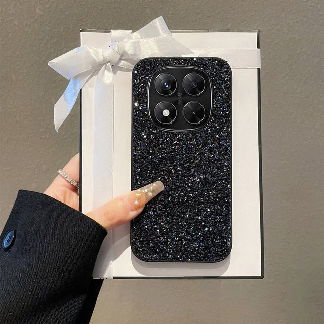 Luxuriöse Handyhülle aus Leder mit Strass-Glitzer-Diamanten für Xiaomi Redmi Note 14 15 4G 5G Pro in Schwarz - Bild 1