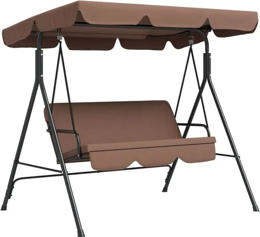 Outsunny Hollywoodschaukel 3-Sitzer mit verstellbarem Sonnendach und Anti-Rutsch-Füßen, wasserabweisende Gartenschaukel aus Metall, Braun, B/T/H: 172 x 110 x 153 cm - Bild 1