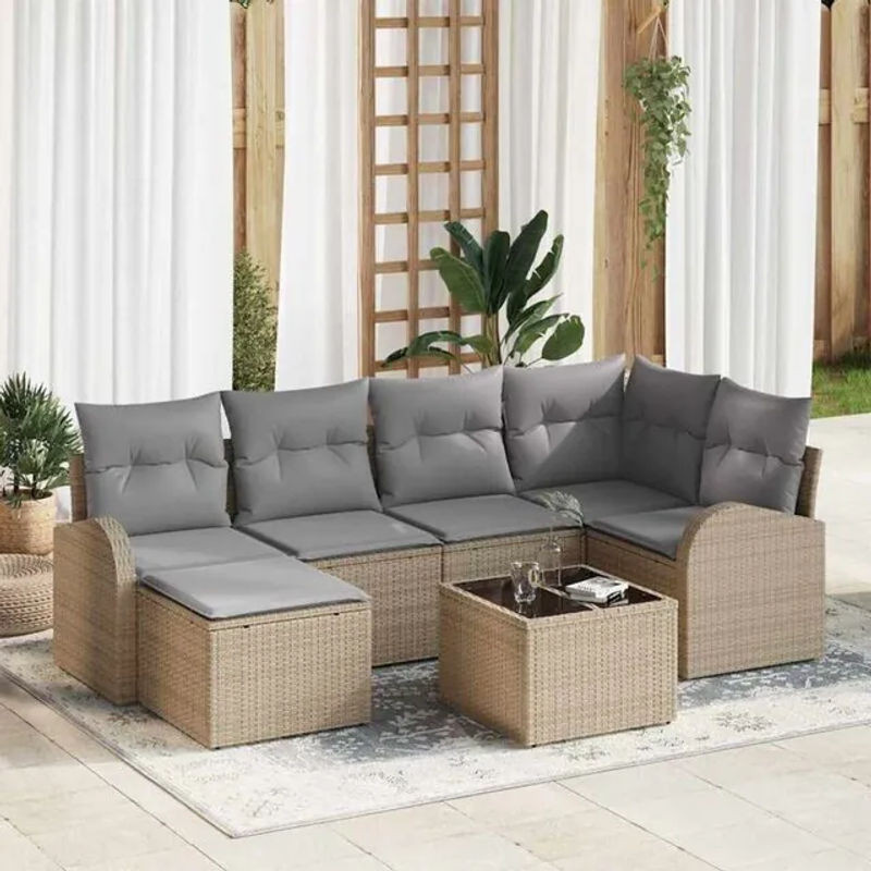 Vidaxl Garten-Sofa-Set aus Poly-Rattan mit 7 Kissen in Beige und Hellgrau - Bild 1