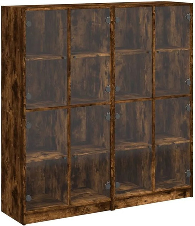 vidaXL Bücherschrank mit Glastüren in Räuchereiche, modern und matt, B/T/H: 136 x 37 x 142 cm