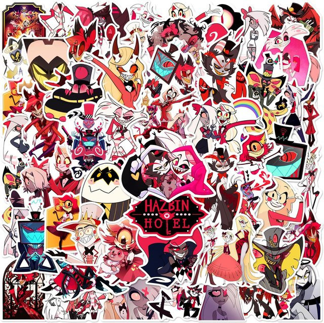 56-teiliges Anime Hazbin Hotel Sticker-Set, wasserfeste Graffiti-Aufkleber in Multicolour für Helm, Fahrrad und Notizbuch - Bild 1
