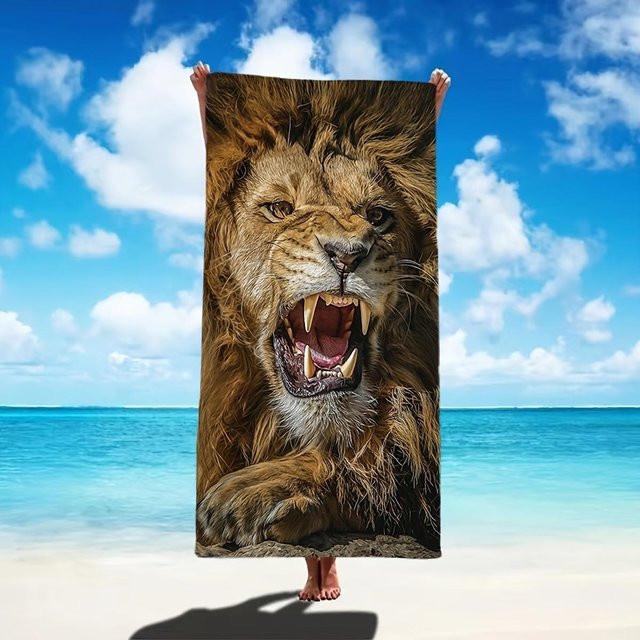 JMG Household Supplies Strandtuch mit Löwen-Motiv, Mehrfarbig, B/H: 70 x 180 cm - Bild 1