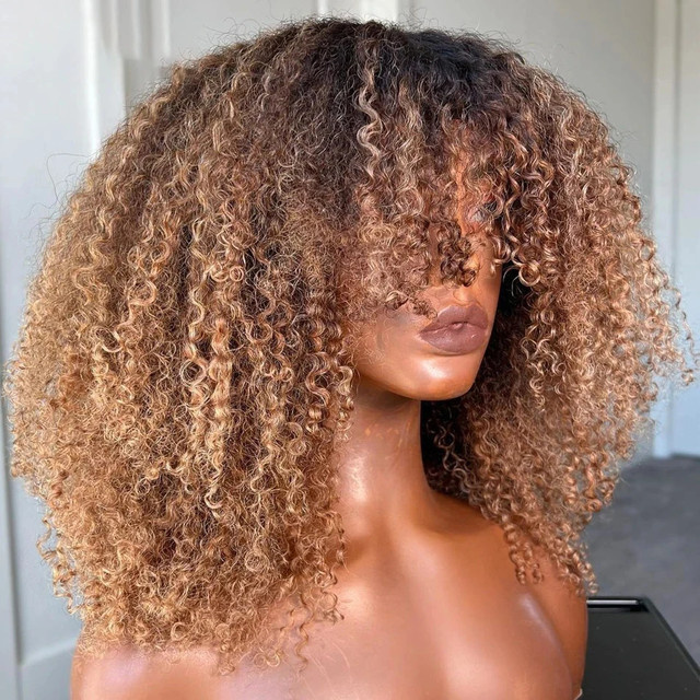Humble Mountain Lace-Front-Perücke, Ombre-Blond, lockig mit Pony, Damen - Bild 1