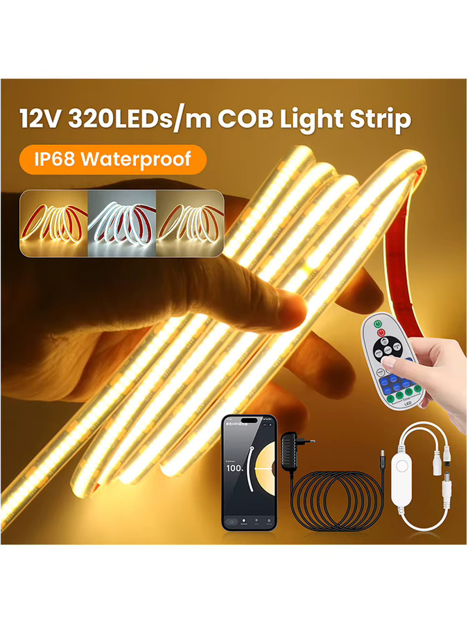 HAGAHA COB LED Neon-Lichtstreifen mit WLAN-Fernbedienung, Wasserdichtes Flexband in Weiß, 320 LED, 12V, CCT Farbtemperatur-Steuerung - Bild 1