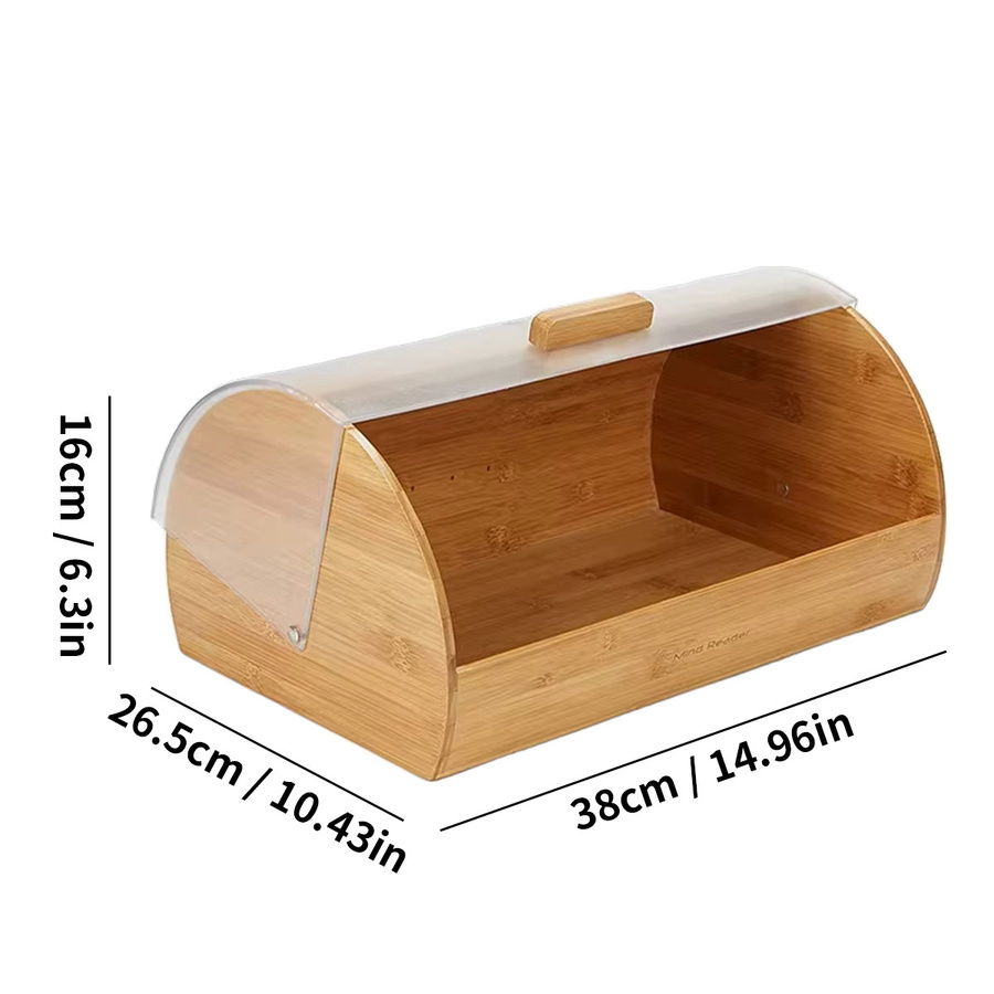 Brotbehälter aus Bambus mit Acryldeckel in Braun, luftdichter Aufbewahrungsbehälter mit Rolltop für Brot und Kekse, B/T/H: 38,0 x 16,0 cm - Bild 2