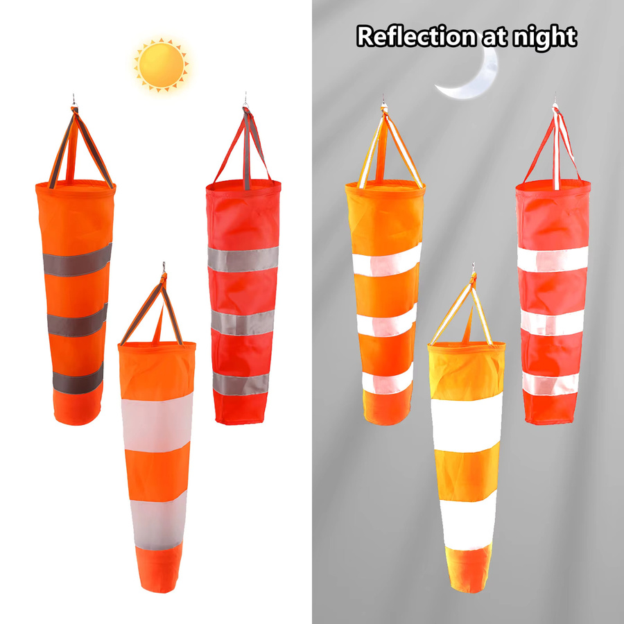 Windsack für Außenbereiche zur Windrichtungs-Messung mit Reflektorstreifen aus Rip-Stop-Textil, gestreift, Farben: Rot, Grau, Orange, B/H: 60 x 80 cm oder 80 x 100 cm - Bild 3