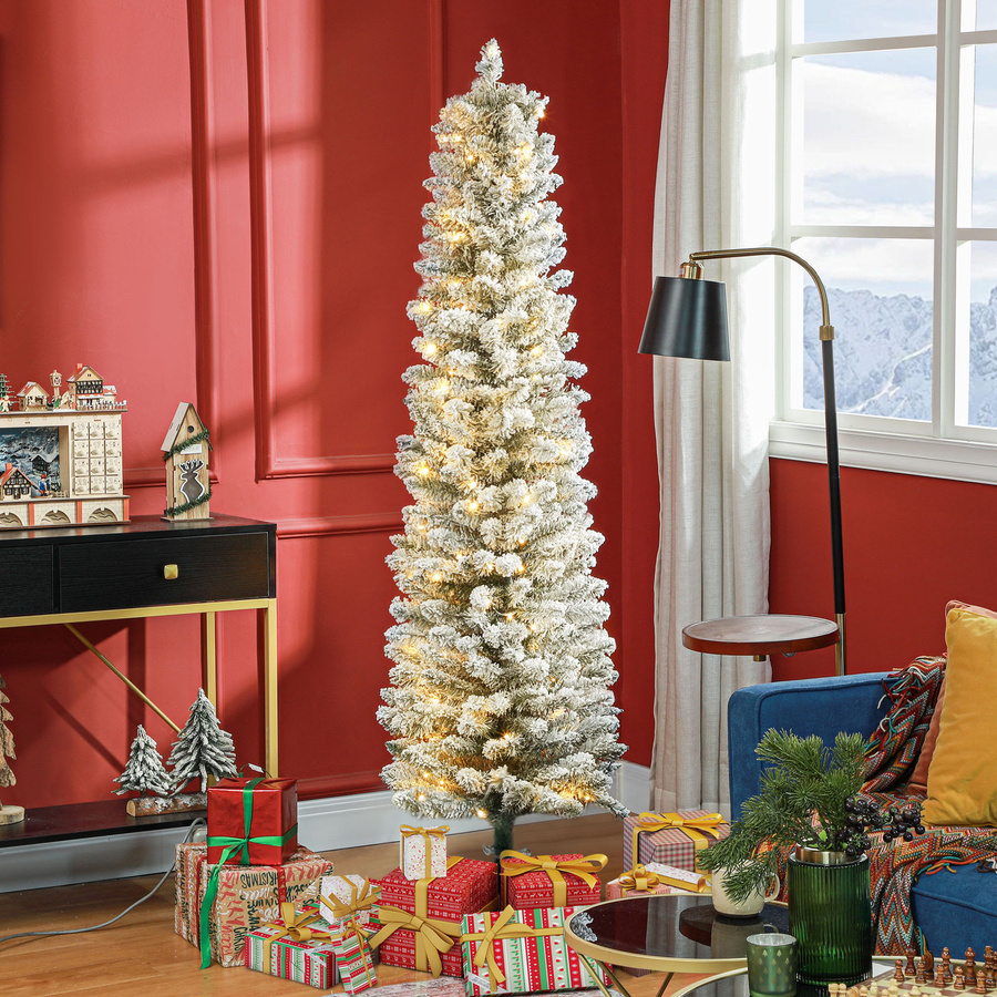HOMCOM Künstlicher Weihnachtsbaum mit 150 warmweißen LED-Lichtern, 329 Astspitzen, flammhemmend, Grün-Weiß, Höhe: 180 cm - Bild 2