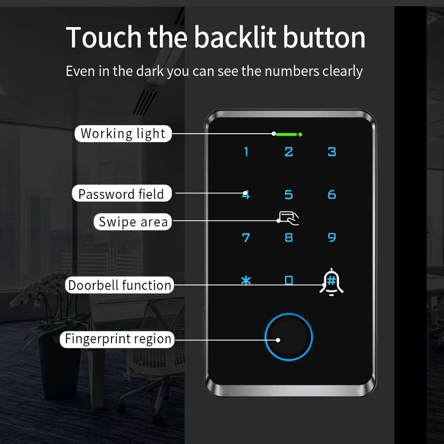 LUCKING DOOR Fingerabdruck-Türöffner für den Außenbereich mit Tuya App-Unterstützung, Tastatur, MasterCard und temporärer Passwort-Funktion, Schwarz - Bild 2