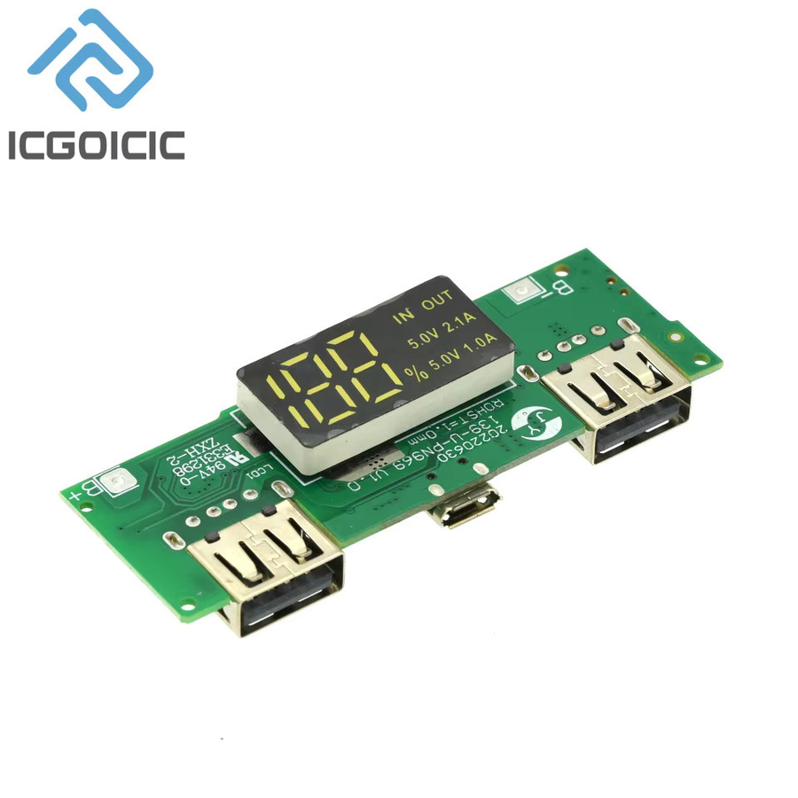 Lithium-Batterie Ladegerät mit LED-Anzeige und Dual USB 5V 2,4 A Micro/Typ-C USB Mobile Power Bank Modul für 18650 Akkus in Grün - Bild 2