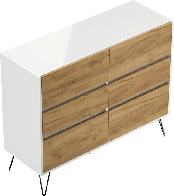 Posseik Sideboard Industrial M mit 6 Schubladen in Weiß Eiche - Bild 1