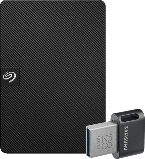 Seagate Expansion Portable 1 TB HDD und Samsung Fit Plus USB 128 GB Flash Laufwerk in Schwarz - Bild 1