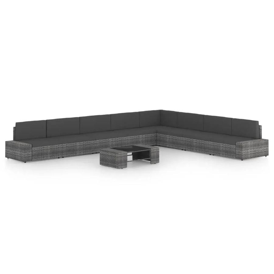 vidaXL 9-tlg. Garten-Lounge-Set in Grau und Anthrazit mit Kissen aus Poly-Rattan und Metallgestell - Bild 2
