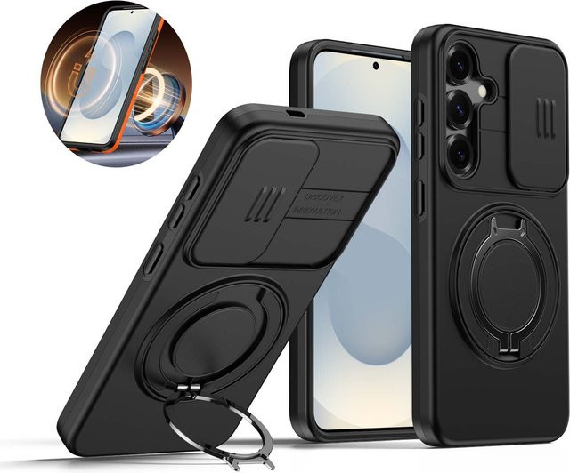 Magnetische Handyhülle mit 360 Grad drehbarem Ständer für Samsung Galaxy A16 A17 A26 A27 A35 A55 A36 A57 A56 A06 A07 F17 in Schwarz - Bild 1