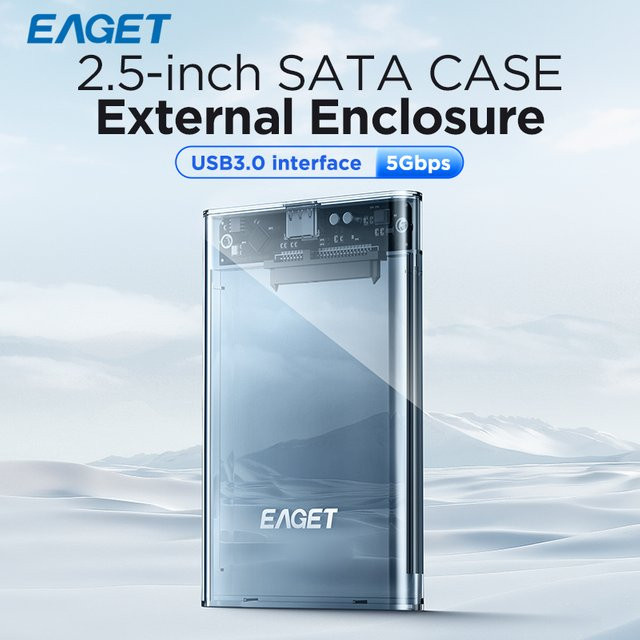 Eaget HDD-Gehäuse 2,5 Zoll SATA zu USB 3.0 und USB-C 3.1 Gen 2 für SSD und HDD, transparent - Bild 1