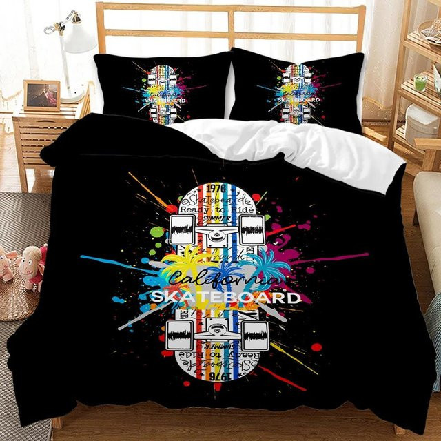 Skateboard Bettwäsche Set Your Warm Home für Teenager in Schwarz mit Steppdeckenbezug und Kissenbezügen aus Polyester, B/H: 135 x 200 cm, Kissen: 50 x 70 cm - Bild 1